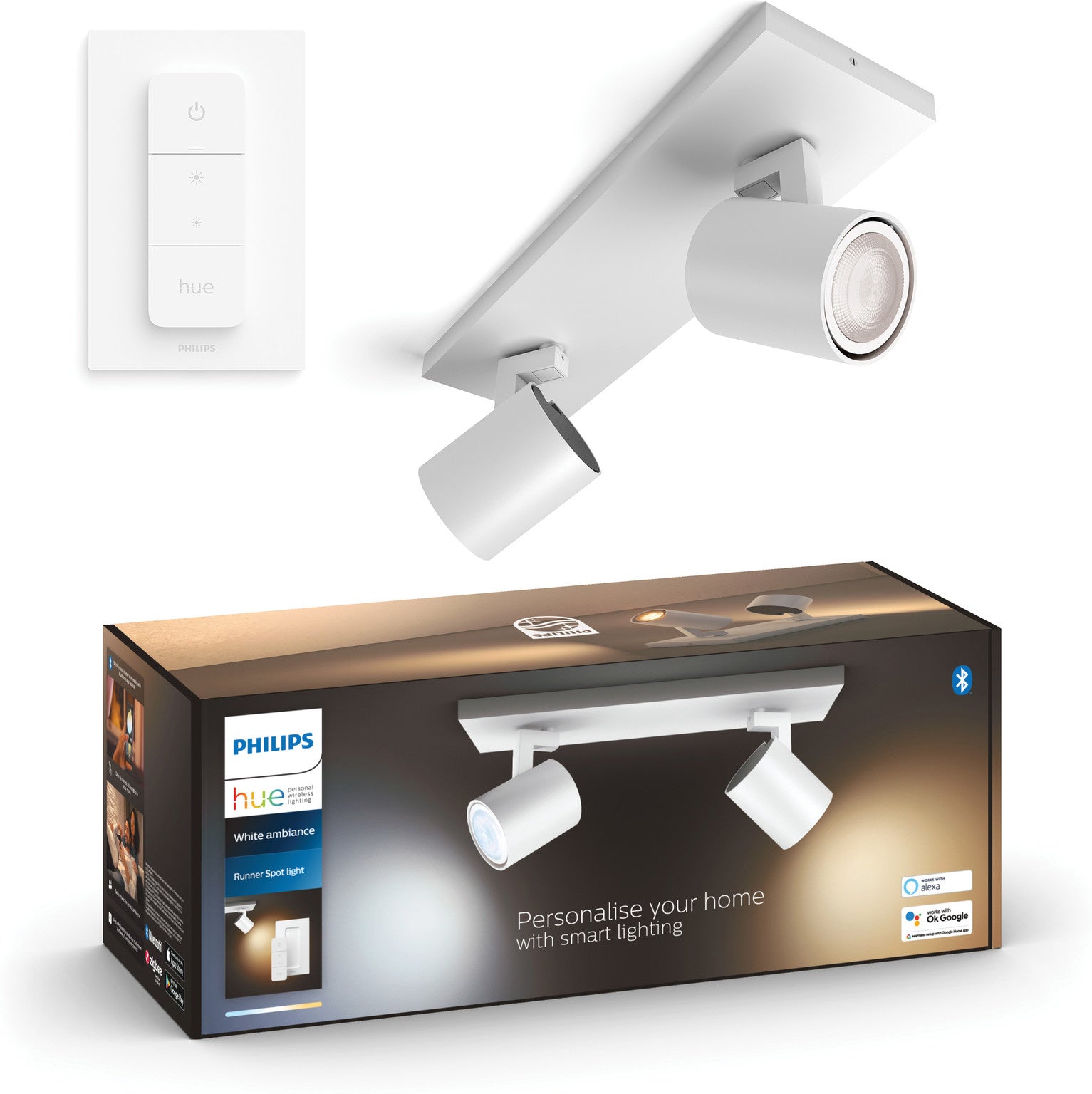 Spot en saillie Philips Hue Runner 2 Spots Blanc Ambiance Blanc + variateur