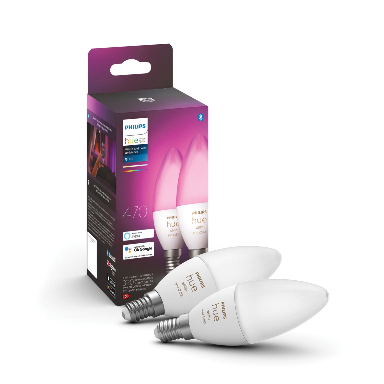 Pack Duo Philips Hue Blanc et Couleur E14