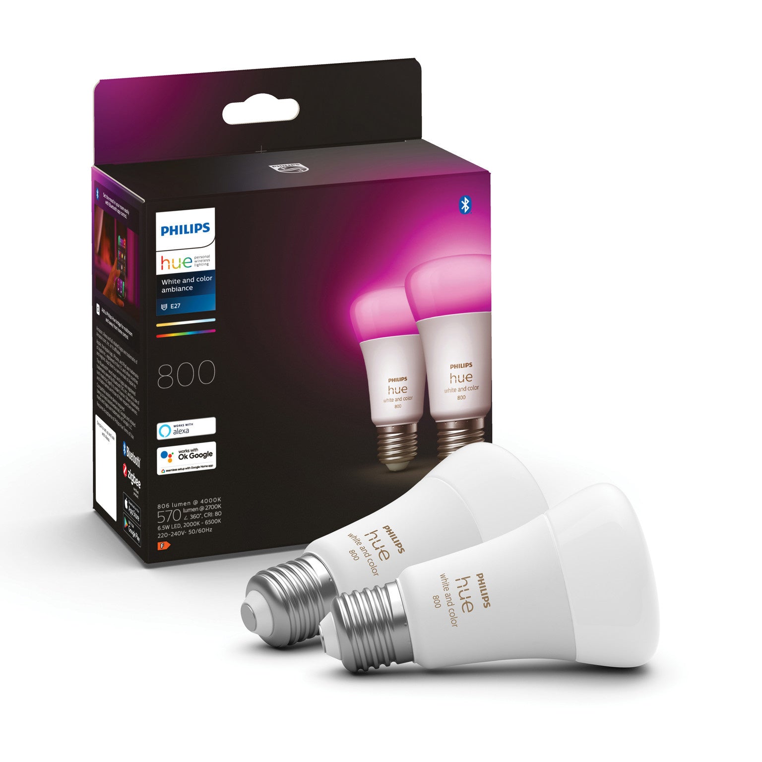 Pack Duo Philips Hue Blanc et Couleur E27 10,5W