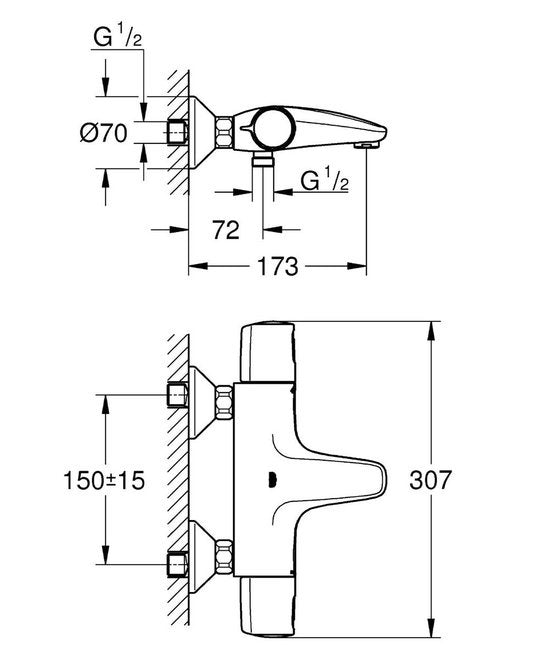 GROHE Precision Trend New Thermostat-Badewannenarmatur 15 cm Chrom