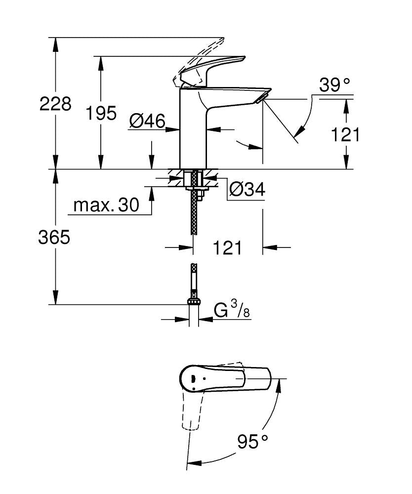 Mitigeur de lavabo Grohe Eurosmart taille M sans vidage chromé