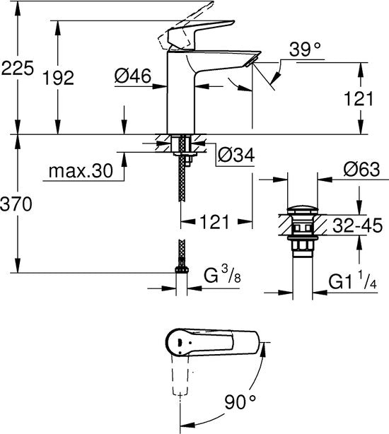 GROHE QuickFix Start Waschtischarmatur - Wassersparend - Inkl. Push-Open-Ablaufgarnitur – Chrom