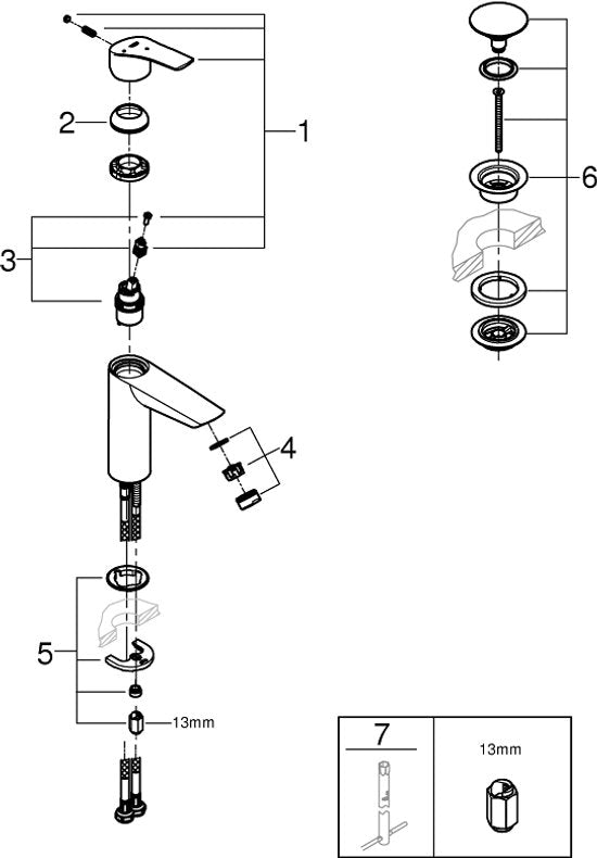 GROHE QuickFix Start Robinet de lavabo - Économie d'eau - Incl. vidage à ouverture par pression - Chrome