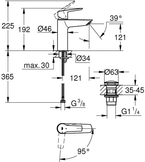 GROHE QuickFix Start Waschtischarmatur - Wassersparend - Inkl. Push-Open-Ablaufgarnitur – Chrom