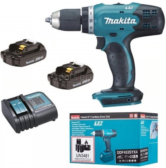 Makita DDF453SYX4 accuboormachine 18 V 42 Nm + 2x accu 1,5 Ah + lader