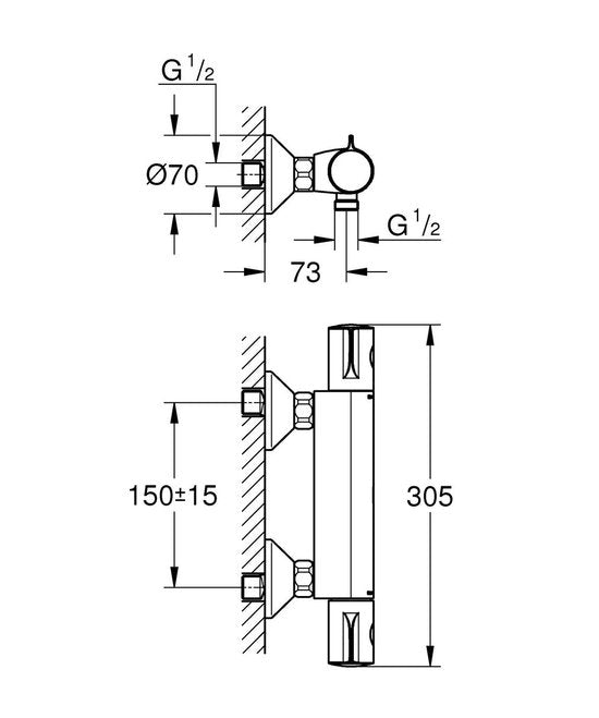 GROHE Grohtherm 800 Thermostatische Douchekraan - 15 cm - Waterbesparend - Inclusief koppelingen - Chroom