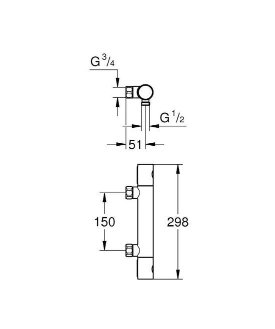 GROHE Grohtherm 1000 Cosmopolitan M Thermostatische Douchekraan - 15 cm hartafstand - Zonder koppelingen - 34268002 - Chroom