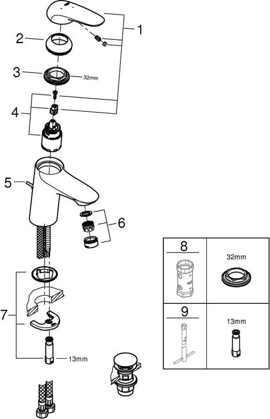 GROHE Wave New wastafelkraan - Lage uitloop - Met push open waste - Waterbesparend