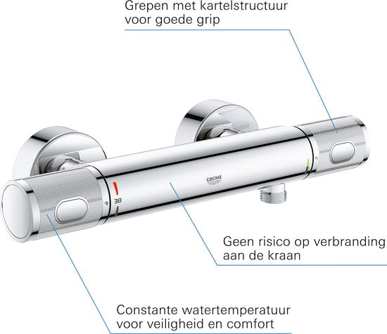 GROHE Precision Feel Thermostatische Douchekraan - 15 cm - Waterbesparend - Met CoolTouch technologie - Inclusief koppelingen - Chroom