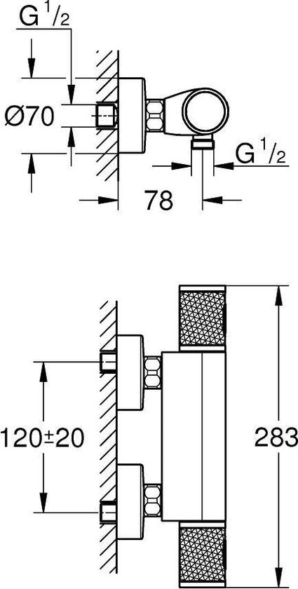 GROHE Precision Feel Thermostatische Douchekraan - 15 cm - Waterbesparend - Met CoolTouch technologie - Inclusief koppelingen - Chroom