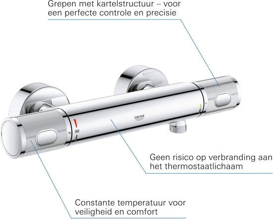 GROHE Precision Feel Thermostatische Douchekraan - 15 cm - Waterbesparend - Met CoolTouch technologie - Inclusief koppelingen - Chroom