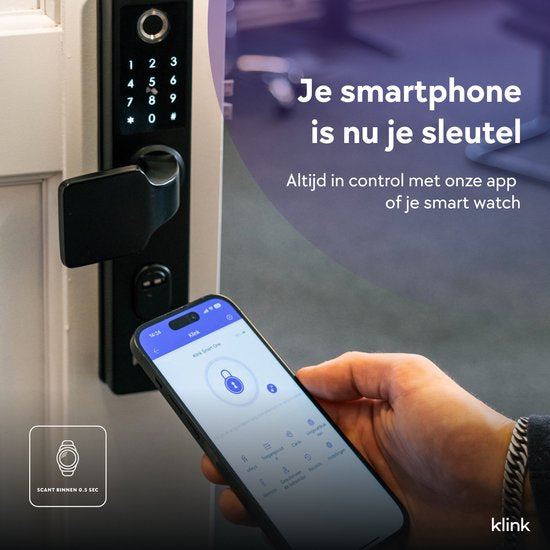 Klink Smart One Zwart- Slim Deurslot - Smart lock