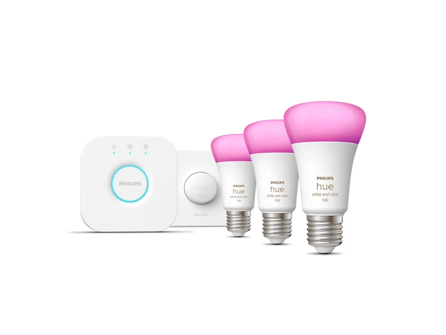 Philips Hue White and color ambiance Starterkit: 3 E27 slimme lampen (1100) + smart button