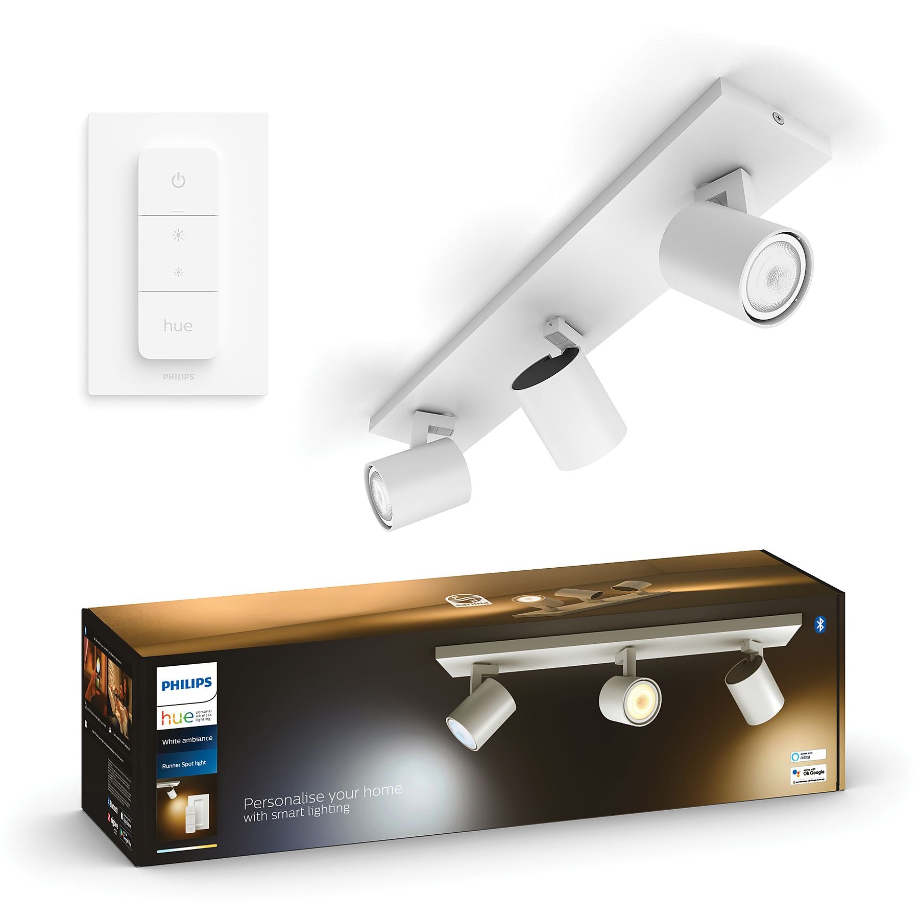 Philips Hue Runner 3-Spot opbouwspot White Ambiance Wit + dimmer