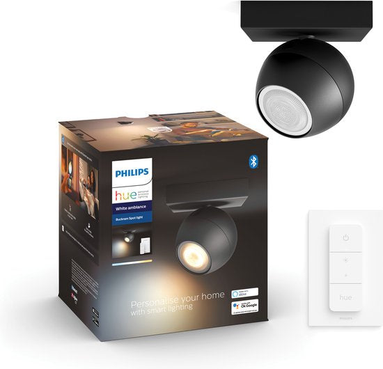 Philips Hue opbouwspot Buckram zwart GU10 5W met Dimmer switch