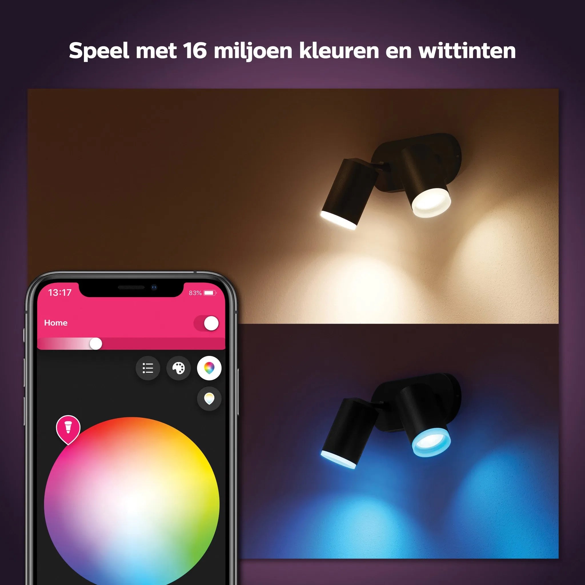 Philips Hue Fugato Opbouwspot White and Color - Zwart - 2-spots