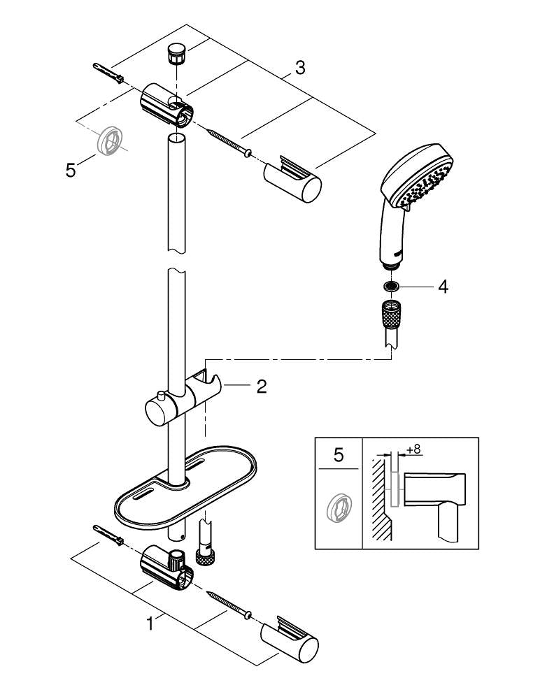 GROHE Comfort New Brauseset mit Vitalio Comfort New Handbrause 3 Positionen 10 cm mit Brausestange 70 cm und Brauseschlauch 175 cm Chrom