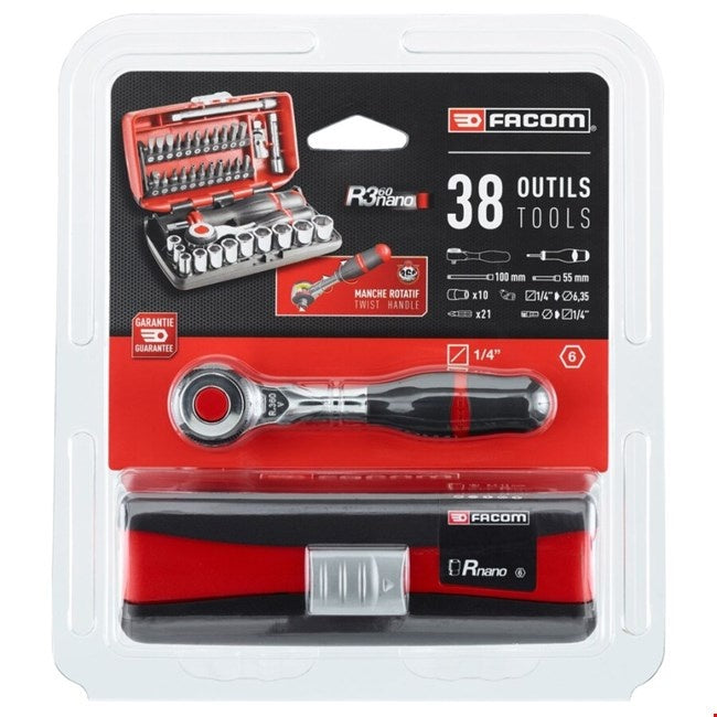 Facom R.360NANO Koffer met doppen 1/4" 6-kant, metrisch