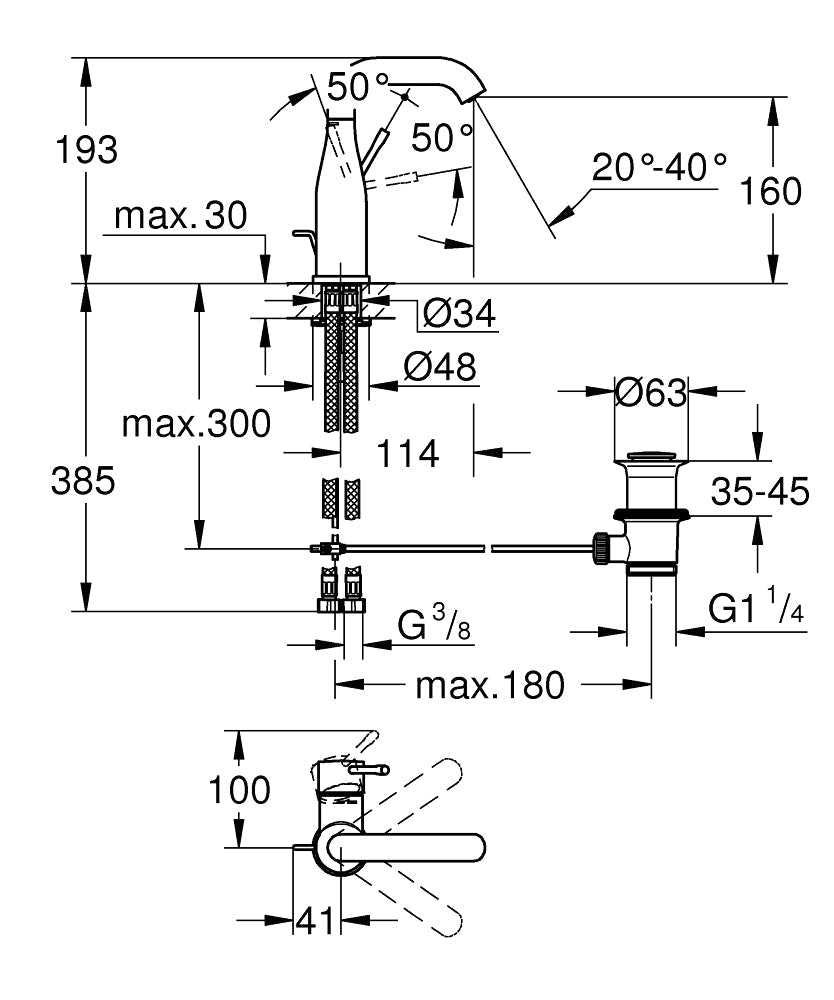 Robinet pour lavabo Grohe Essence taille M or brossé