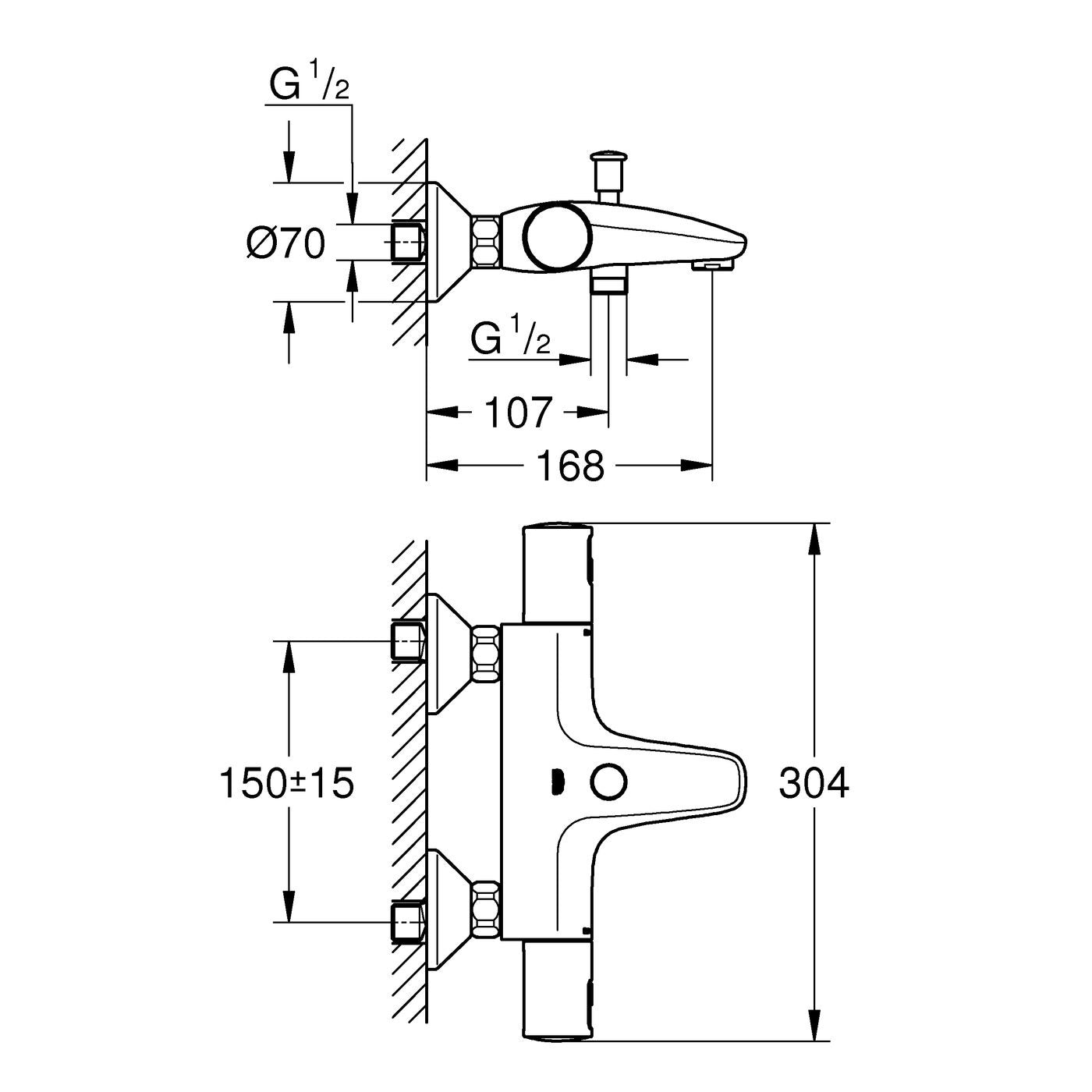 Grohe Thermostat-Wannenmischer Precision Start Chrom 