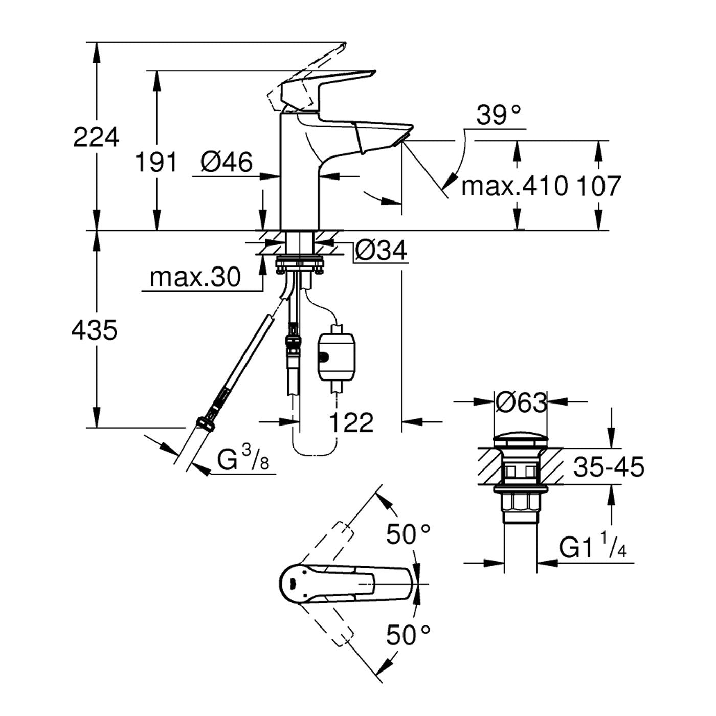 Grohe Start Wastafelmengkraan M-size uittrekbaar Chroom