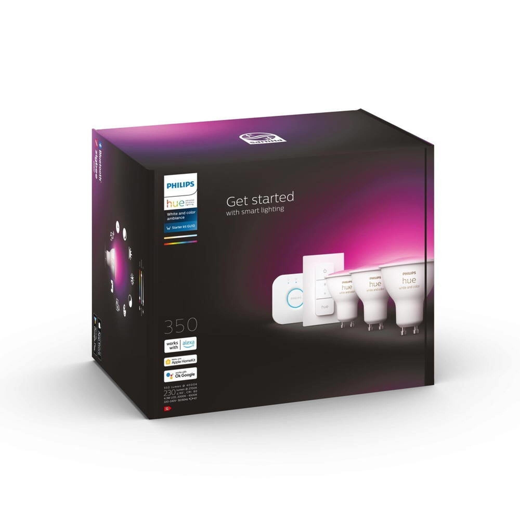 Philips Hue White & Color Starter 3-Pack GU10 + dimmer en Bridge